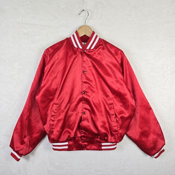 Vintage Don BY Jac Varsity Bomber Jacket size M USA Made 100% Nylon Satin 90s - Picture 2 of 9